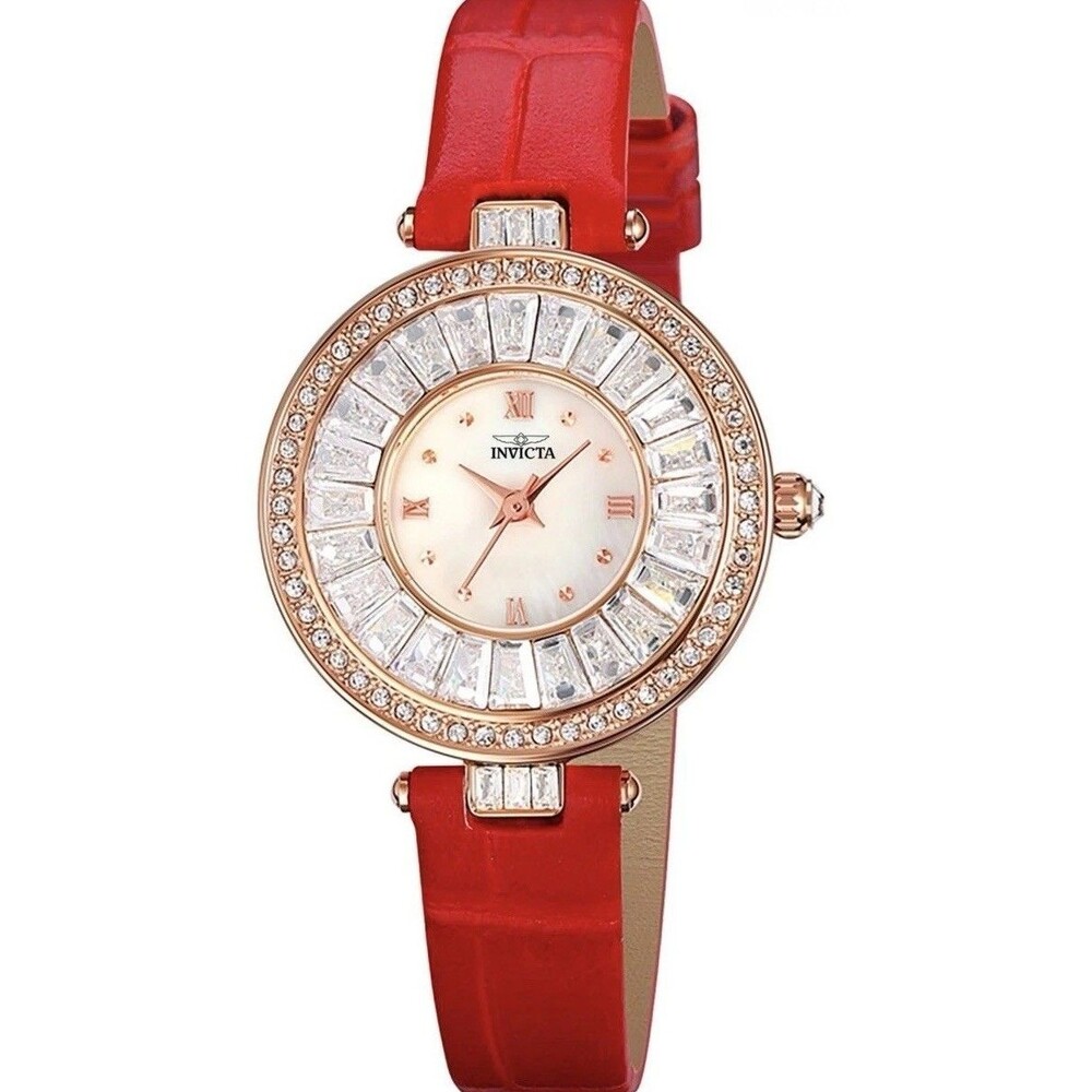 Invicta Celestial Lady 30mm Rose Gold/Pearl Dial Red Leather Band 70348